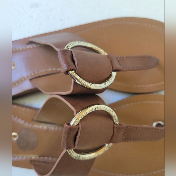 Aldo Brown Leather Sandals with Metallic Ring Detail - Picture 4 of 6